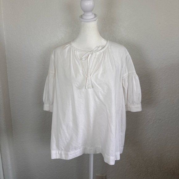 Madewell White Puff Sleeve blouse Top 100% cotton size large - Picture 6 of 10